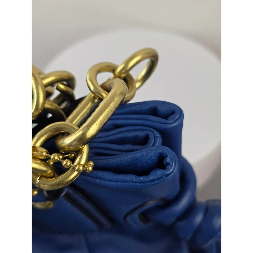 Coach Kristen Cobalt Blue Leather Shoulder Bag Gold Hardware 18609 Tie Tassel
